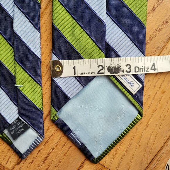 Faconnable Silk Tie Handmade In Italy Blue Green Stripe - Picture 7 of 8